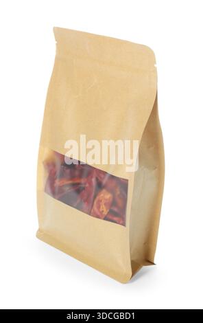 Custodia con peperoncino essiccato isolato su bianco Foto Stock