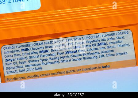 Orange Club Biscuits, nel 2025 chiamati cioccolato aromatizzato al posto dei biscotti al cioccolato a causa del minor contenuto di cioccolato Foto Stock