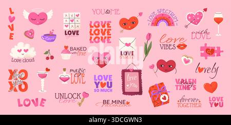 Set retro Clip Art per San Valentino. 36 elementi Illustrazione Vettoriale