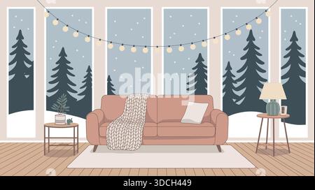 Accogliente soggiorno invernale Illustrazione Vettoriale