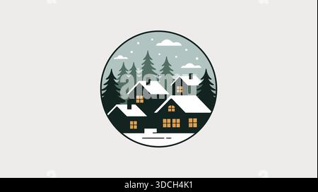 Accogliente villaggio di montagna in inverno Illustrazione Vettoriale