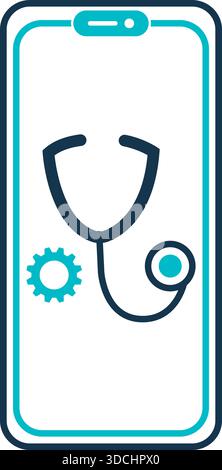 Modello di icona dello stetoscopio del telefono cellulare Healthcare Design moderno del logo vettoriale Illustrazione Vettoriale
