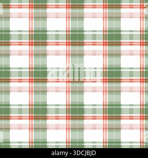 Motivo a scacchi senza cuciture con strisce verdi, rosse e bianche verticali e orizzontali. Illustrazione ad acquerello disegnata a mano sullo sfondo natalizio a quadri Foto Stock