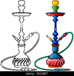 Narghilè vettoriale con colori vivaci e contorno nero, linee pulite, isolamento su sfondo bianco Illustrazione Vettoriale