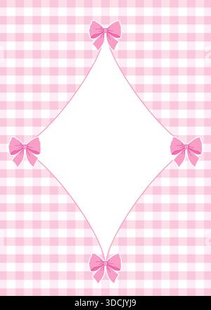 Sfondo rosa Vichy con cornice a forma di diamante accentuata da quattro archi angolari. Illustrazione Vettoriale