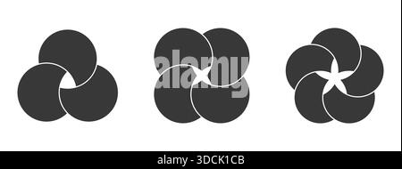 Schema grafico Venn sezioni infografiche silhouette. Forme circolari sovrapposte cerchi serie di linee cartografiche. Diagrammi Venn con cerchi sovrapposti, che mostrano un'area comune, per la presentazione infografica. Illustrazione vettoriale Illustrazione Vettoriale