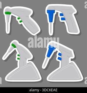 Illustrazione sul tema grande kit pipetta medica diversa, contagocce per laboratorio. Contagocce modello costituito da molte pipette mediche da laboratorio sul retro Illustrazione Vettoriale