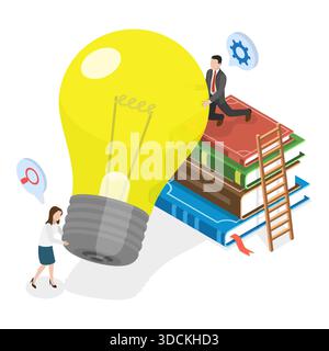 Illustrazione piatta isometrica 3D di ricerca di idee, soluzione aziendale, ricerca analitica. Punto 3 Foto Stock