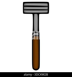 Illustrazione vettoriale stilizzata di un classico rasoio di sicurezza a doppio bordo con manico marrone e testa grigia metallizzata, isolato su sfondo bianco, perfec Illustrazione Vettoriale