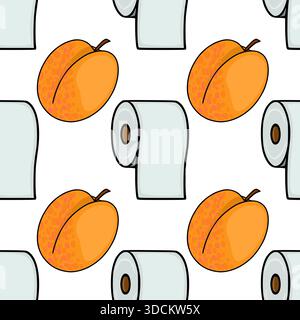 Uno stravagante motivo vettoriale caratterizzato da succose albicocche stilizzate e carta igienica arrotolata, creando un tema visivo divertente e inaspettato. Illustrazione Vettoriale