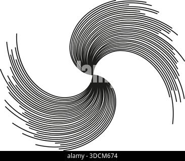 Due lunghi raggi irradiano dal centro, creando un vortice vorticoso. Illustrazione Vettoriale
