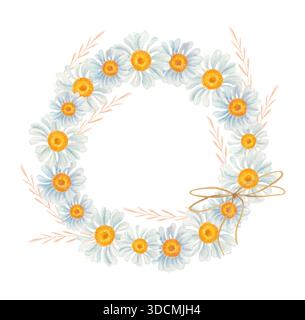 Ghirlanda a margherita con arco. Illustrazione isolata su sfondo bianco. Foto Stock