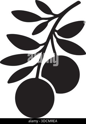 Silhouette Olive Branch con foglie e Olive mature Black Vector Illustration Illustrazione Vettoriale