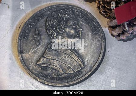 Gettoni commerciali o conders (facsimile) degli anni '1790 grave carenza di piccoli cambiamenti , questi gettoni mostrano il volto di Sir Isaac Newton (1642-1727) Foto Stock