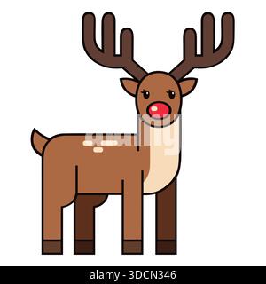 Carino illustrazione di cartoni animati di renna di Natale con naso rosso Illustrazione Vettoriale