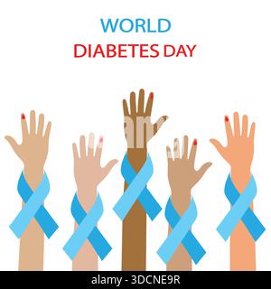 Giornata Mondiale del diabete. Adatto per biglietti d'auguri, poster e striscioni su sfondo bianco. Illustrazione Vettoriale