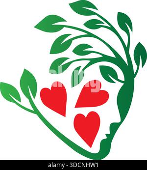 Donna Face Tree Love Nature Care Icon Vector modello di design moderno con logo Illustrazione Vettoriale