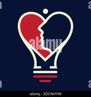 Icona Love Heart Face Relationship modello lampadina moderna Design del logo vettoriale Illustrazione Vettoriale