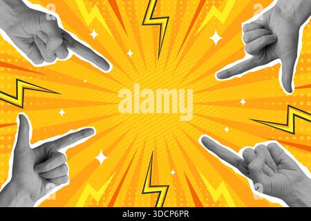 Sfondo fumettistico pop art con lancette a mezzitoni. Collage in stile retrò. Illustrazione vettoriale Illustrazione Vettoriale