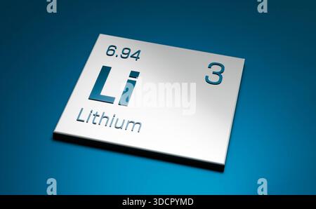 Litio, elemento tavola periodica. Litio, elemento tavola periodica. Scienza, metallo, elemento chimico, struttura, peso atomico, numero atomico. Illustrazione 3D science027s Periodic Table Element Lithium Foto Stock