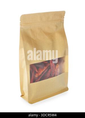 Custodia con peperoncino essiccato isolato su bianco Foto Stock