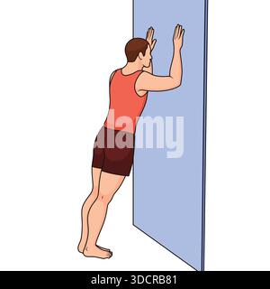 illustrazione di un uomo che fa una tavola contro un muro per rafforzare i muscoli del braccio Illustrazione Vettoriale