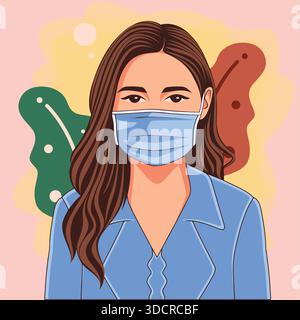 donna igienica che indossa una maschera per proteggersi dai virus, per rimanere in salute Illustrazione Vettoriale