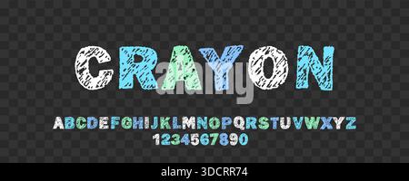 Pastello dell'alfabeto inglese. ABC scritto a mano con consistenza di cera. Font bambini. Illustrazione vettoriale Illustrazione Vettoriale