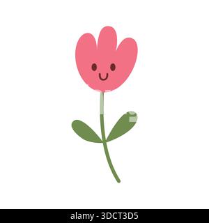 Simpatica illustrazione disegnata a mano con un fiore sorridente Illustrazione Vettoriale