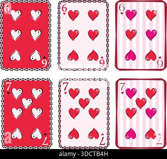 67 tessere di San Valentino con dettagli sui cuori. Preppy Six Seven Valentines Coquette Funny Shirt Design Illustrazione Vettoriale