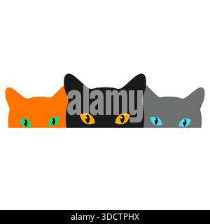 Illustrazione di simpatici bocconcini di gatti di colori diversi che sbucano su uno sfondo bianco Illustrazione Vettoriale