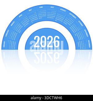 Calendario circolare per il 2026. 2026 progettazione del calendario, insieme di 12 mesi. Elegante layout di pianificazione annuale per documenti aziendali, aziendali e report Illustrazione Vettoriale