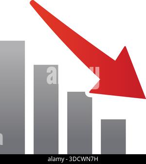 Icona a forma di freccia rossa "Bear Market Down" illustrazione vettoriale che mostra il declino delle azioni, la perdita di investimenti e il rischio di trading Illustrazione Vettoriale