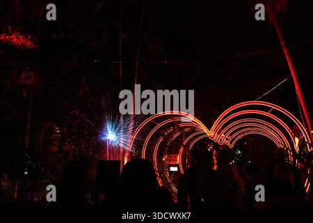Tel Aviv, Israele, 25 dicembre 2025: Le persone partecipano allo spettacolo di luci LUMAGICA Holidays allo Yarkon Park di Tel Aviv, Israele il giorno di Natale - 25 dicembre 2025. Crediti: Lev Radin/Alamy News Live Foto Stock