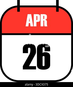 Icona rossa e bianca del calendario che mostra la data di aprile 26 con anelli di sospensione neri, perfetta per la pianificazione di eventi, scadenze o contenuti stagionali in primavera Illustrazione Vettoriale