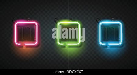 Banner HUD orizzontale al neon luminoso con elementi di interfaccia digitali futuristici. Perfetto per design UI/UX tecnologico, overlay di gioco e intestazioni Web. Illustrazione Vettoriale