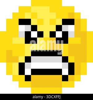 Pixel Art Emoji Emoticon Angry Face Illustrazione Vettoriale