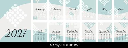 Calendario annuale per il 2027. Modello di pagine del calendario mensile. Set di pagine per 12 mesi con design astratto. Inizia domenica. Grafica vettoriale Illustrazione Vettoriale