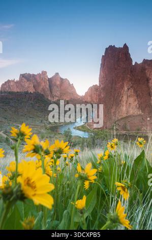 Paesaggio panoramico dello Smith Rock State Park, Bend, Oregon, Stati Uniti Foto Stock