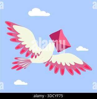 Elegante colomba con amore, romantica colomba bianca che ti invita con cuore attraverso Sky Foto Stock