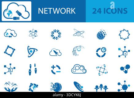 Raccolta icone di rete e Internet, icone di rete, icone Internet, raccolta icone, set icone Illustrazione Vettoriale