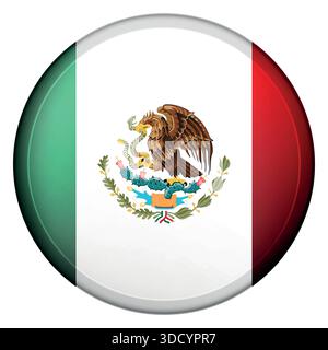 Pallina leggera in vetro con bandiera del Messico. Sfera rotonda, icona modello. Simbolo nazionale delle isole messicane. Sfera realistica lucida, vettore astratto 3D. Illustrazione Vettoriale