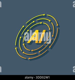 Circuito elettronico 3d vettoriale e concetto di IA. Logo AI. Logo AI all'interno del circuito elettronico. intelligenza artificiale int Foto Stock