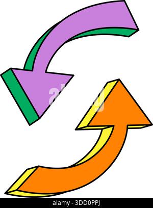 Due frecce curve colorate. Frecce vettoriali per concetti di navigazione, scambio e flusso di lavoro Illustrazione Vettoriale