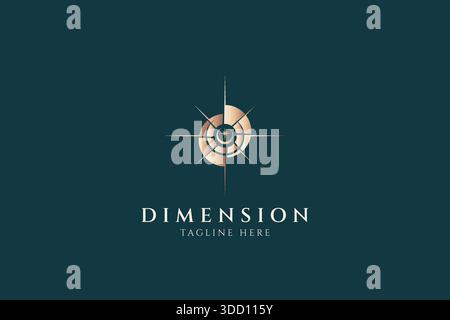 Astratta stella d'oro elegante con Luna Crescent per simbolo logo Spiritual Tattoo stile geometrico sacro esoterico Illustrazione Vettoriale