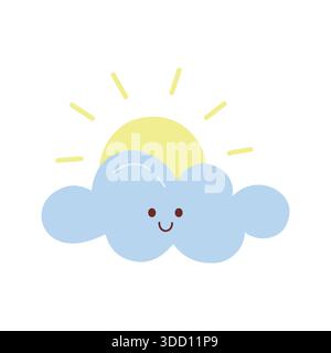 Graziosa nuvola sorridente con illustrazione disegnata a mano da Sun Illustrazione Vettoriale