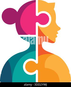 Donna Face Puzzle Logo Design modello Psicologia Vector Illustrazione Vettoriale