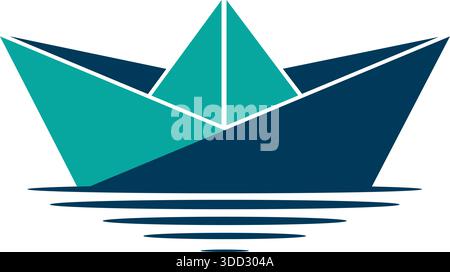 Design con logo Origami per imbarcazioni in carta, modello creativo minimale Illustrazione Vettoriale
