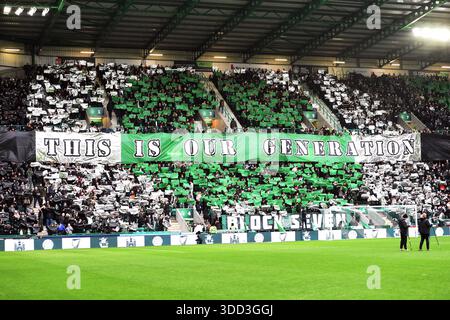 Easter Road Stadium .Edinburgh.Scotland.UK. 27 dicembre 25, Scottish Premiership Match, Hibernian vs Hearts Hibernian Banner Credit: eric mccowat/Alamy Live News Foto Stock
