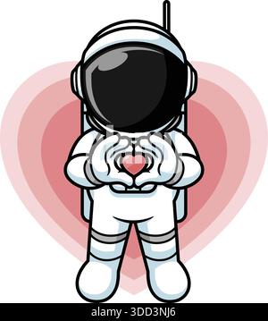 Illustrazione Cartoon Astronaut Making Heart Hands Gesture Illustrazione Vettoriale